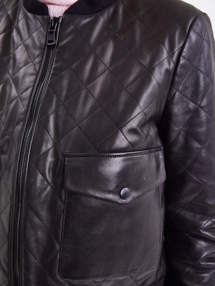 Кожаный стеганый женский бомбер премиум класса 3042, черный, размер 50, артикул 23251-2