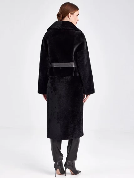 Женское двустороннее пальто из астрагана с поясом премиум класса 2015, черное, размер 48, артикул 63790-6