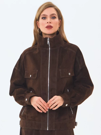 Женская замшевая куртка премиум класса 3087з, коричневая, размер 46, артикул 24690-3
