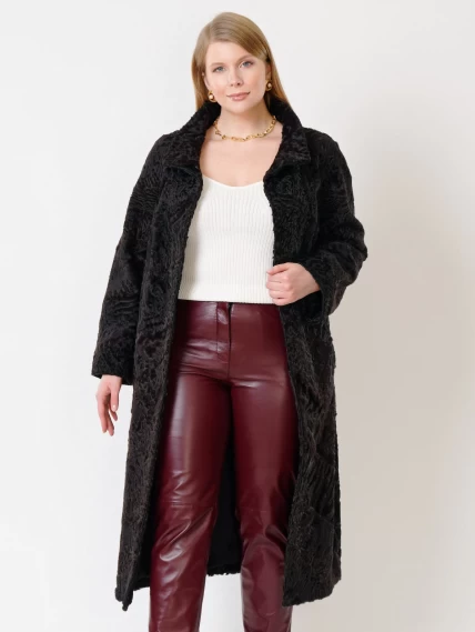 Длинная шуба из меха каракуля женская 17101, коричневая, размер 44, артикул 22700-3