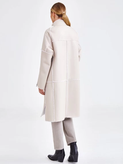 Молодежное женское пальто из натуральной овчины премиум класса 2029, бежевое, размер 54, артикул 63920-6