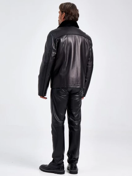 Кожаная мужская зимняя куртка на подкладке из овчины 4615, черная, размер 54, артикул 40550-2