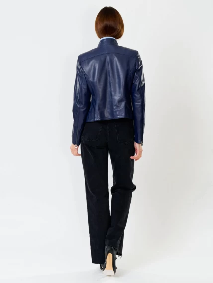 Кожаная куртка женская 3004, синяя, размер 48, артикул 91020-4