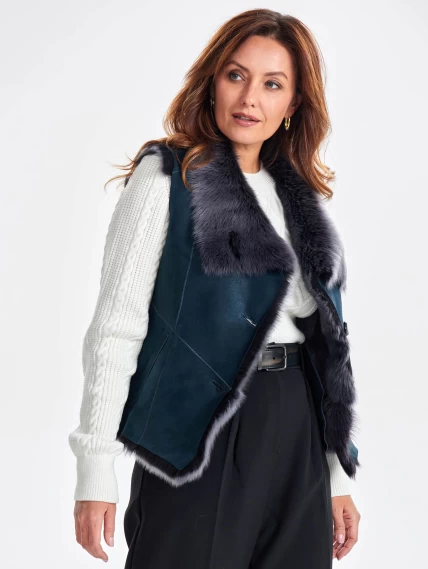 Меховой жилет из тосканы премиум класса для женщин 06, синий, размер 46, артикул 63320-6