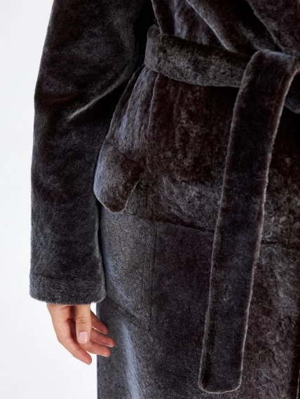 Длинная двусторонняя женская дубленка из астрагана с поясом премиум класса 2048, баклажановая, размер 50, артикул 63270-2