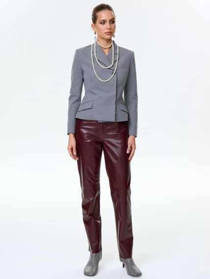 Кожаные зауженные женские брюки 02, бордовые, размер 42, артикул 85490-4