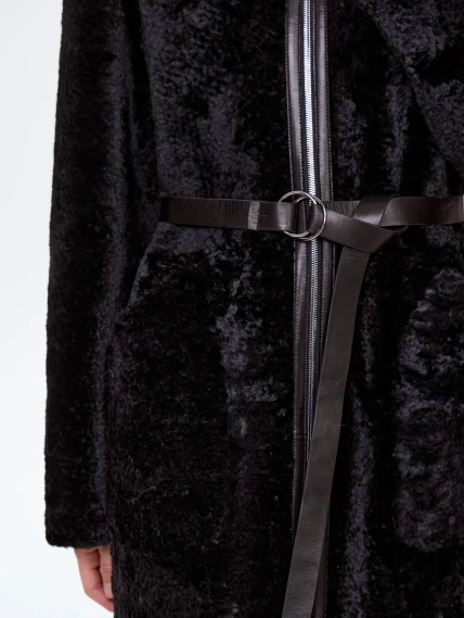 Длинная женская дубленка из астрагана премиум класса 2060, черная, размер 46, артикул 62490-5