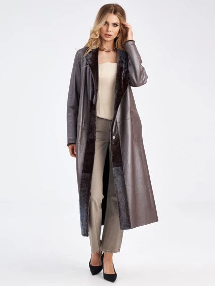 Длинная двусторонняя женская дубленка из астрагана с поясом премиум класса 2048, баклажановая, размер 50, артикул 63270-4