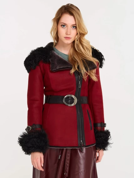 Зимний комплект женский: Дубленка 288 + Юбка 01рс, красная/бордовый, р. 42, арт. 111252-3