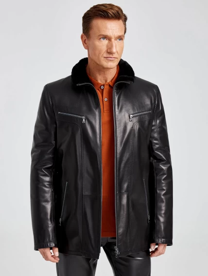 Зимняя мужская кожаная куртка на подкладке из овчины премиум классса 537мех, черная, размер 50, артикул 40411-0