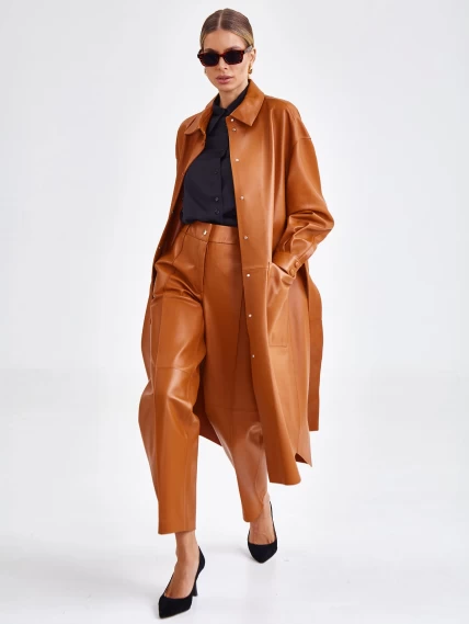 Женский кожаный плащ рубашка премиум класса 04, виски, размер 48, артикул 25710-4