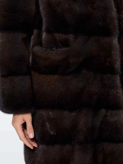 Поперечная норковая женская шуба MANZARI SL-135, серая, размер 44, артикул 34290-2