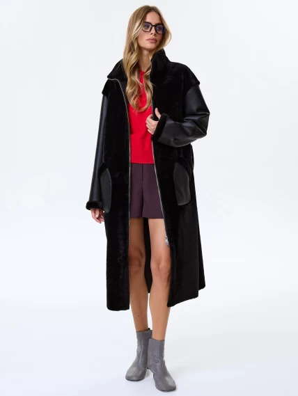 Длинное женское пальто из натуральной овчины премиум класса 2050, черное, размер 46, артикул 64310-2