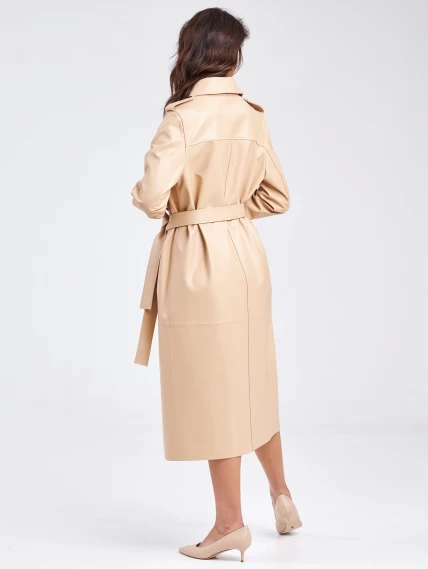 Кожаный женский плащ рубашка премиум класса 03, бежевый, размер 48, артикул 25720-5
