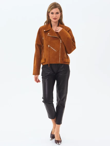 Замшевая короткая куртка косуха для женщин премиум класса 3051з, виски, размер 46, артикул 23410-0