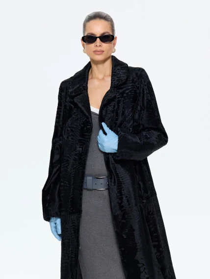 Женская длинная шуба из меха каракульчи Лола, черная, размер 54, артикул 65610-1