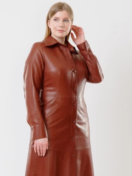 Женское кожаное платье рубашка из натуральной кожи 02, коричневое, размер 50, артикул 91460-5