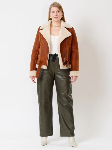 Зимний комплект женский: Дубленка 201 + Брюки 06, табачный/оливковый, р. 48, арт. 111353-6