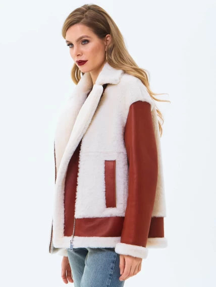 Короткая женская дубленка из натуральной овчины премиум класса 2066, коньячная, размер 44, артикул 64720-3