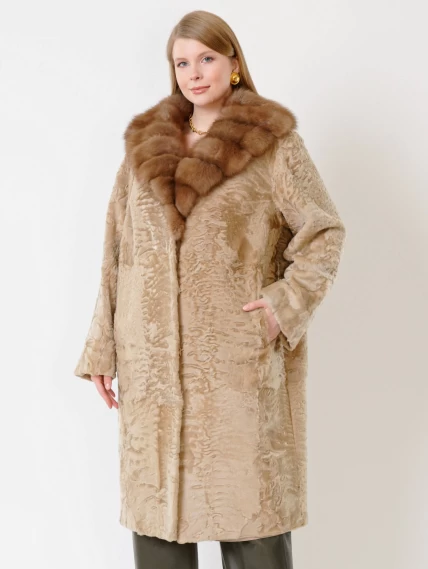 Зимний комплект женский: Шуба из каракуля Екатерина(вк) + Брюки 06, жемчужный/оливковый, р. 54, арт. 111327-1