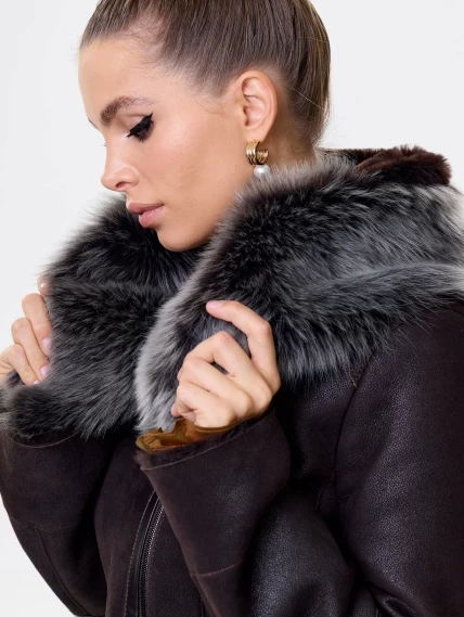 Женская дубленка косуха с капюшоном из тосканы 283, коричневая, размер 44, артикул 13492-2