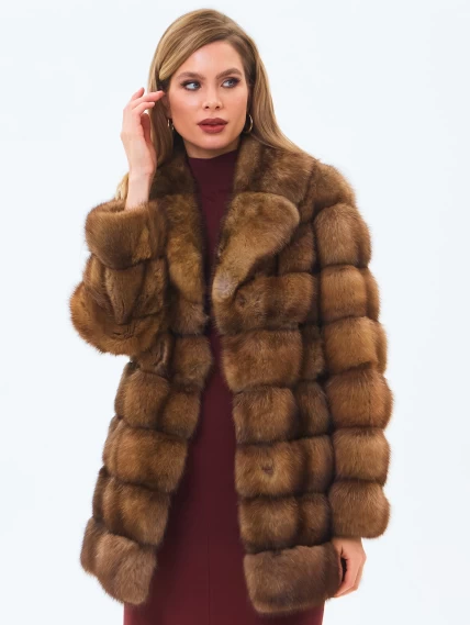Шуба из меха соболя женская премиум класса Мэри, темно-коричневая, размер 50, артикул 34200-4
