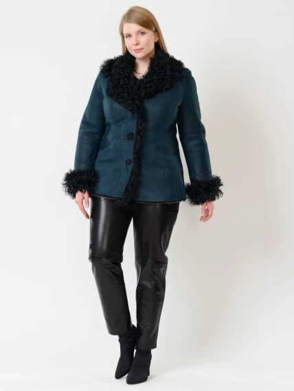 Короткая женская дубленка с овчиной тиградо 289, синяя, размер 42, артикул 62032-3