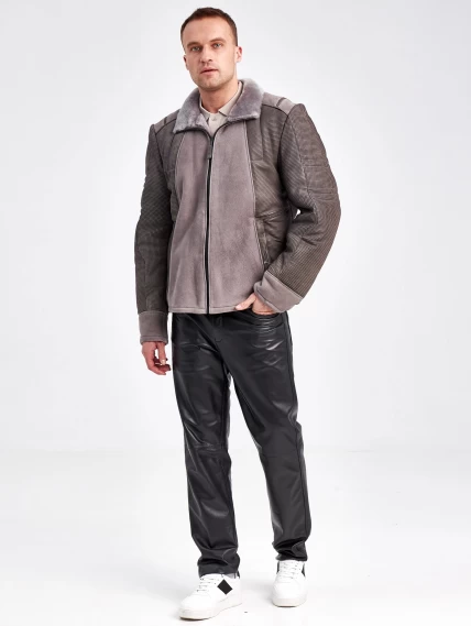 Комбинированная короткая мужская дубленка 40072, серая, короткая, размер 50, артикул 71240-5