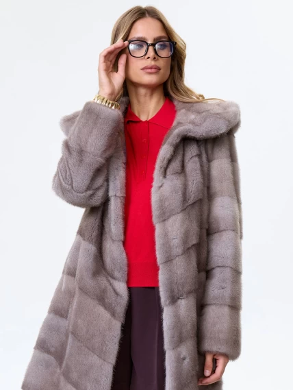 Норковая женская шуба с капюшоном Галя(к), серо-голубая, размер 44, артикул 34080-4