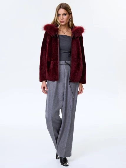 Женская дубленка из астрагана с капюшоном 48мех, бордовая, размер 48, артикул 64600-1