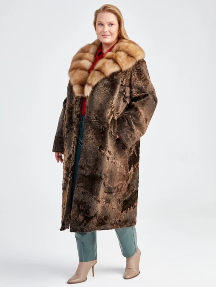 Зимний комплект женский: Шуба из каракуля Екатерина(вк) + Брюки 03, коричневый/оливковый, р. 54, арт. 111293-1