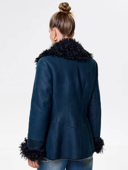 Короткая женская дубленка с овчиной тиградо 289, синяя, размер 42, артикул 61951-5