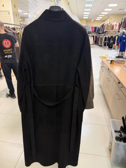 Черный женский замшевый плащ премиум класса 3112з, размер 46, артикул 92380-1