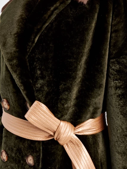 Двусторонняя двубортная женская шуба из астрагана с мехом норки премиум класса 2017, хаки, размер 48, артикул 62791-6