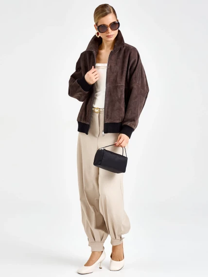 Женская замшевая куртка бомбер премиум класса 3106з, серая, размер 46, артикул 92430-1