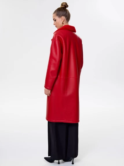 Длинная женская дубленка оверсайз премиум класса 2002, красная, размер 44, артикул 62441-7