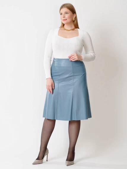 Расклешенная кожаная юбка 04, голубая, размер 48, артикул 85410-7