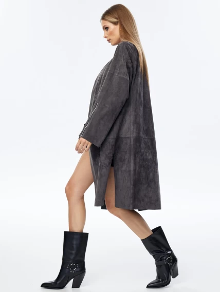 Длинный замшевый плащ оверсайз для женщин премиум класса 3041з, серый, размер 54, артикул 23690-1
