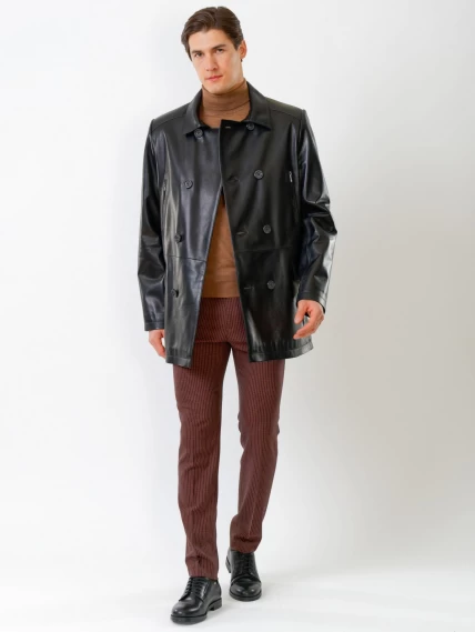 Двубортный мужской кожаный бушлат премиум класса 538, черный, размер 58, артикул 28671-3