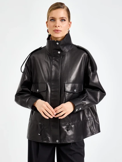 Черная женская кожаная куртка 3101, размер 42, артикул 92200-1
