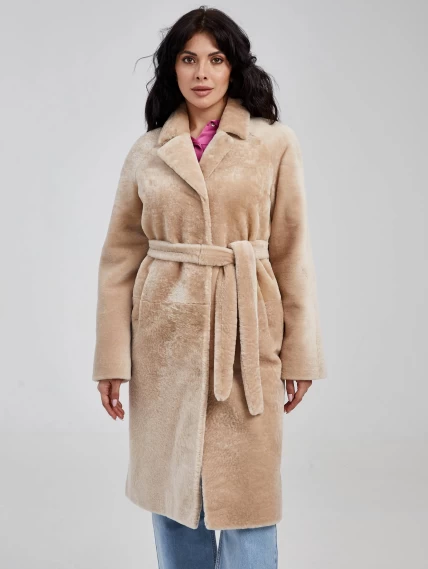 Женская классическая шуба из астрагана премиум класса 55мех, бежевая, размер 54, артикул 13600-0