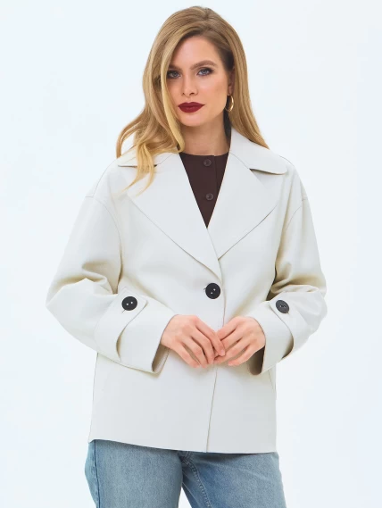 Белый кожаный женский пиджак премиум класса 3097, размер 44, артикул 24720-3