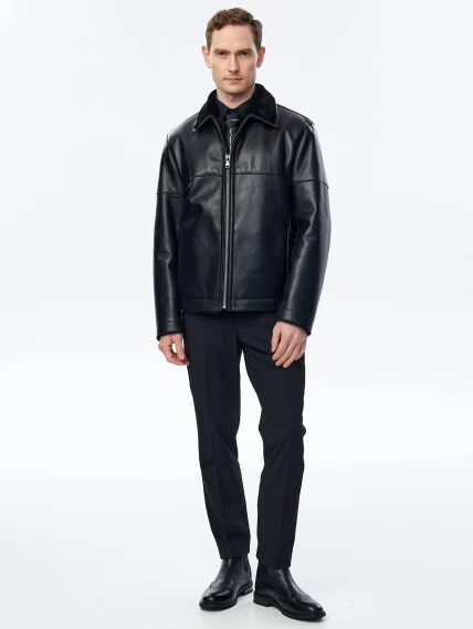 Короткая мужская дубленка премиум класса 140(пр), черная, размер 52, артикул 71421-4