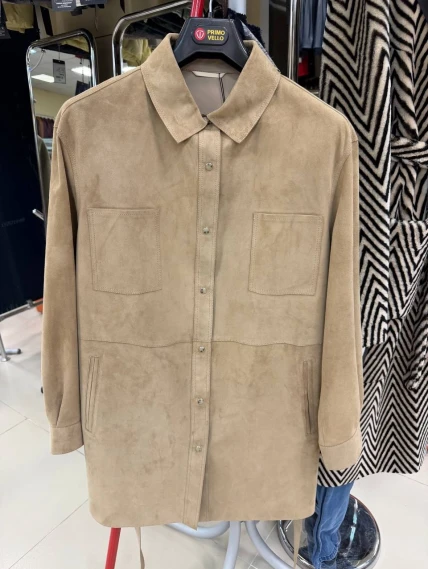 Бежевая женская замшевая куртка 3107з, размер 44, артикул 92220-0