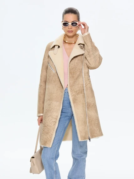 Бежевая женская дубленка косуха 2069, размер 46, артикул 65200-7