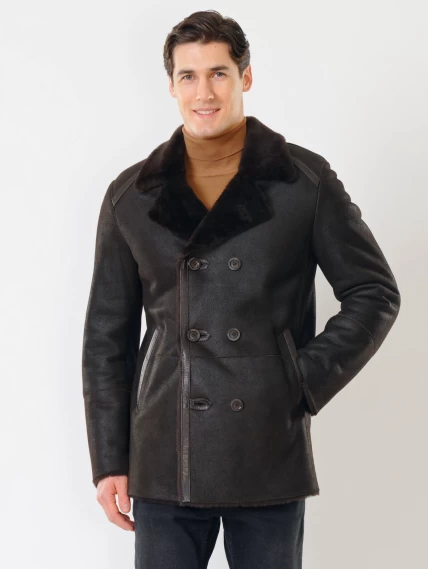 Дубленка двубортная классическая мужская 422, коричневая, размер 58, артикул 70501-5