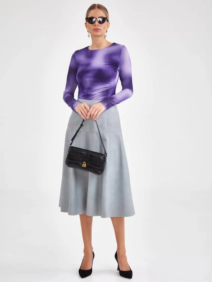 Кожаная юбка годе 14, серо-голубая, размер 46, артикул 85960-0