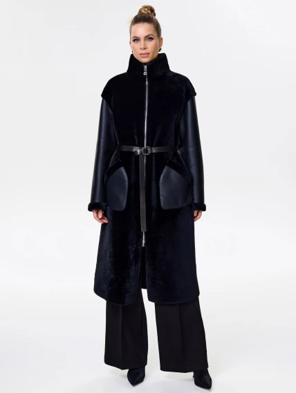 Длинная дубленка на молнии для женщин премиум класса 2050, черная, размер 50, артикул 62480-4