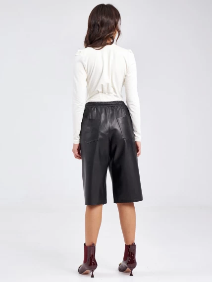 Женские кожаные шорты удлиненные 02, черные, размер 44, артикул 85950-6