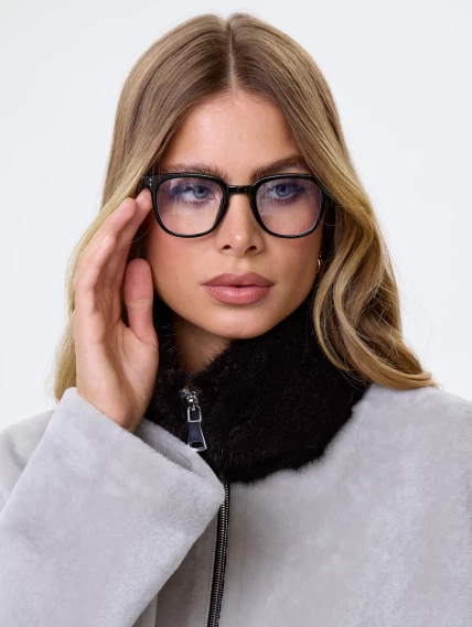 Женское полупальто с норковым воротником из натуральной овчины премиум класса 2057, серое, размер 44, артикул 64500-2